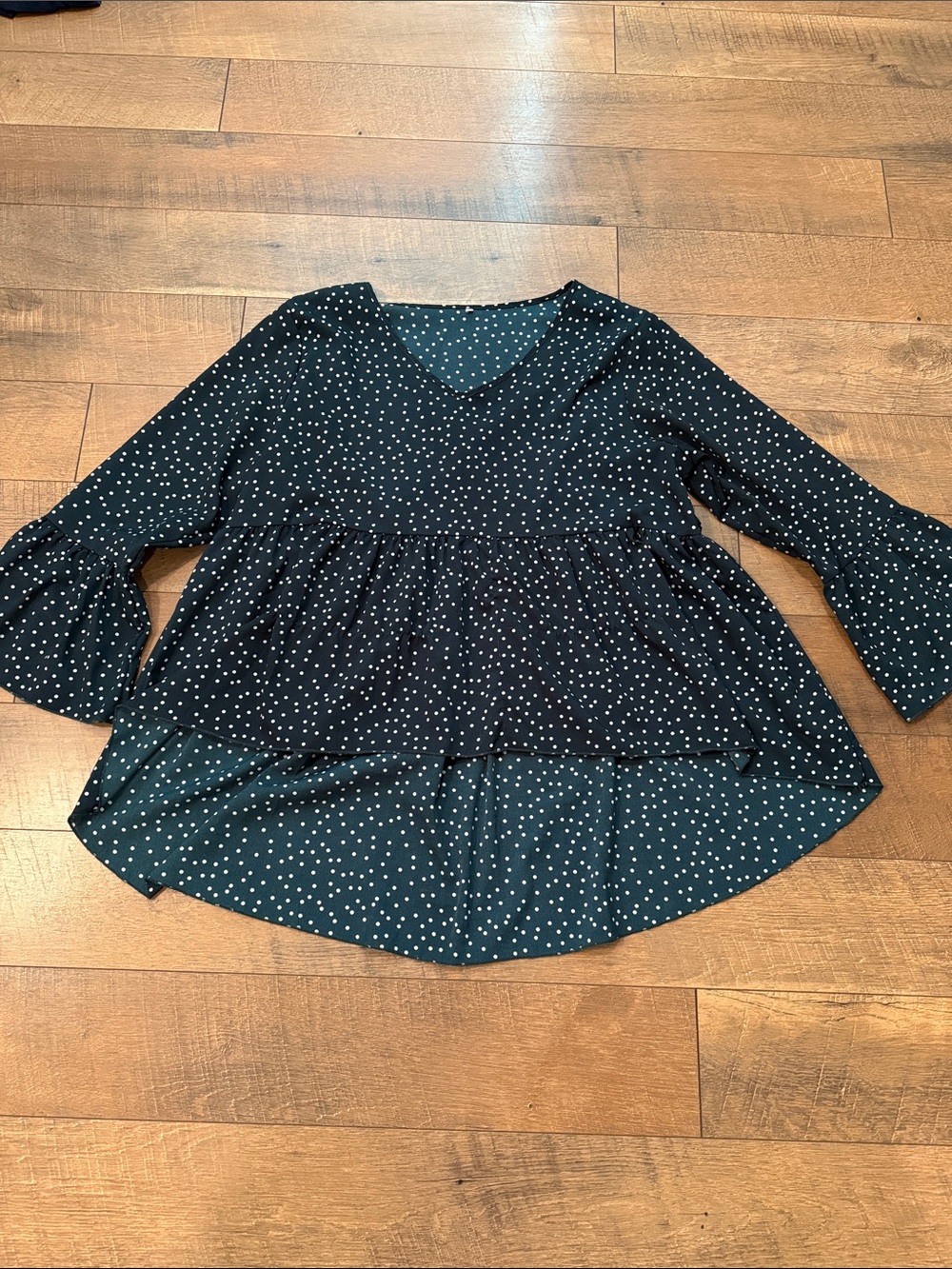 V Neck Hunter Green Polka Dot Shirt